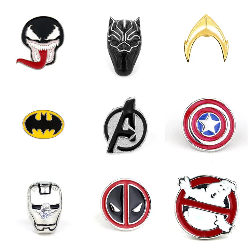 

Marvel Pins Deadpool Ghostbusters Batman Brooches Pins Flash Captain America Superman brooches for men badge Hat Tie Tack Broche