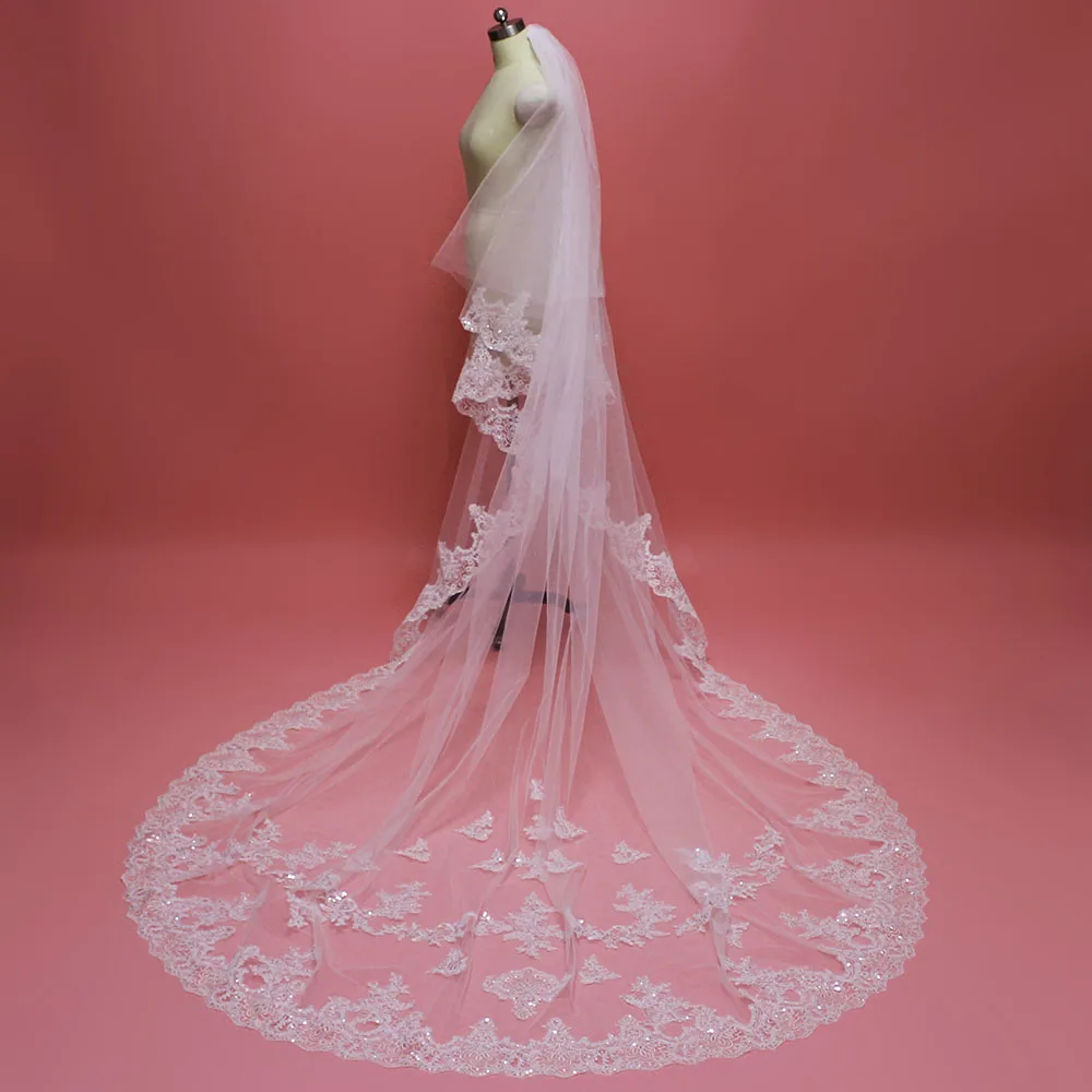 Real Photos Bling Sequins Lace Wedding Veil for Bride Cathedral Bridal Veil with Comb High Quality White Ivory 3 M Long Veil
Real Photos Bling Sequins Lace Wedding Veil for Bride Cathedral Bridal Veil with Comb High Quality White Ivory 3 M Long Veil