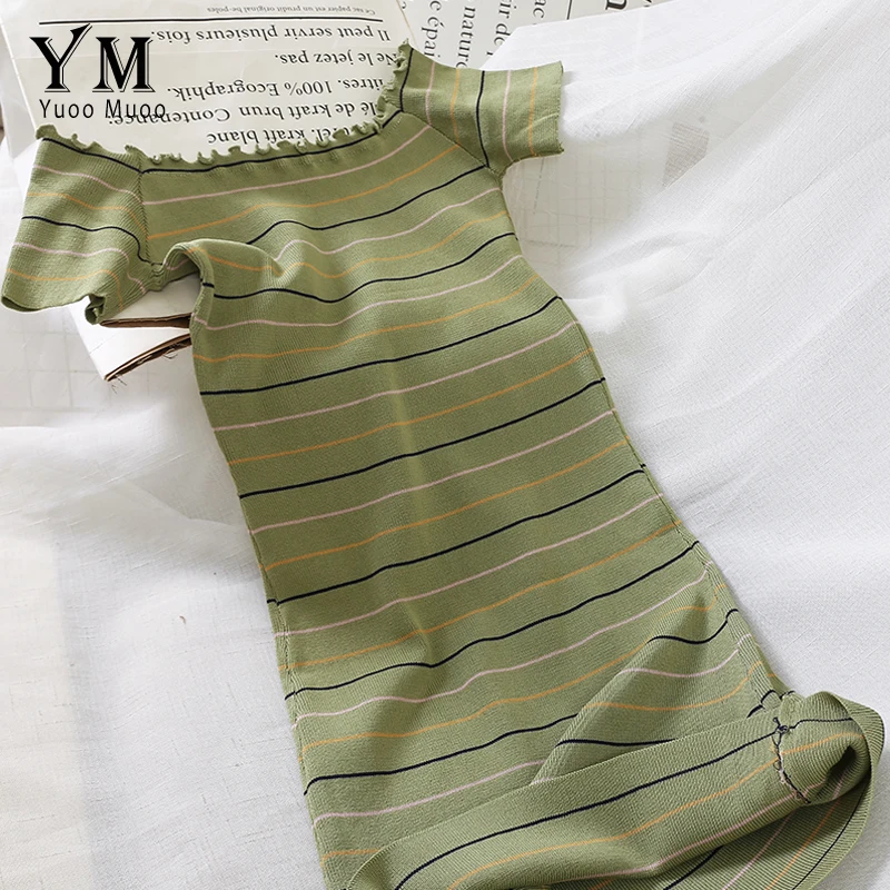 YuooMuoo 2019 New Summer Fashion Women Slim Knitted Dress Off Shoulder Green Striped Bodycon Dress Sheath Cute Midi Party Dress
YuooMuoo 2019 New Summer Fashion Women Slim Knitted Dress Off Shoulder Green Striped Bodycon Dress Sheath Cute Midi Party Dress
