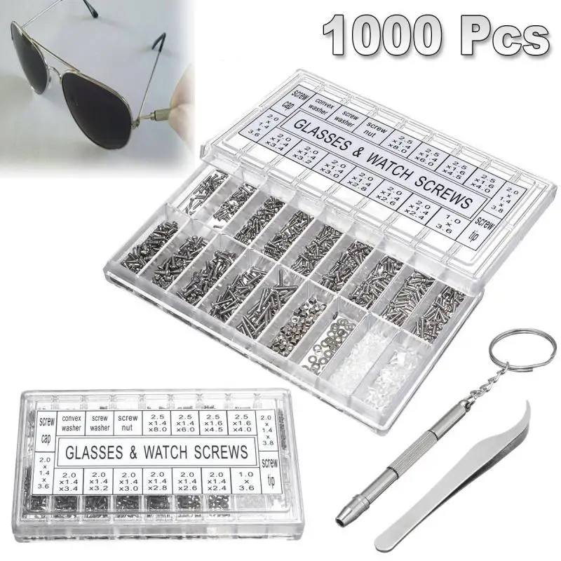 1000PCS Glasses Sunglasses Spectacles Watch Tiny Screws Nut Assortment Repair Tool Kit
1000PCS Glasses Sunglasses Spectacles Watch Tiny Screws Nut Assortment Repair Tool Kit