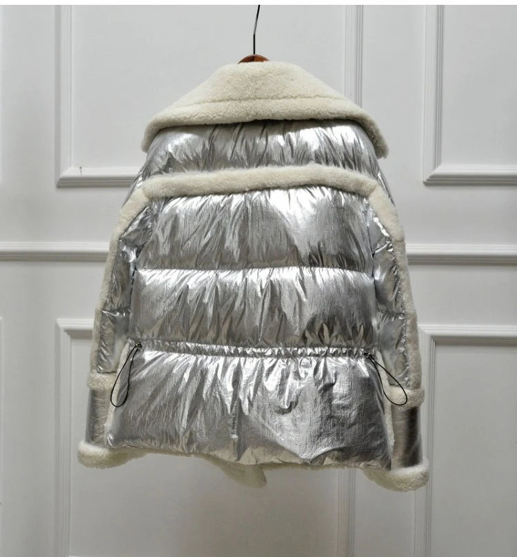 genuine leather and fur duck down coat silver (11)