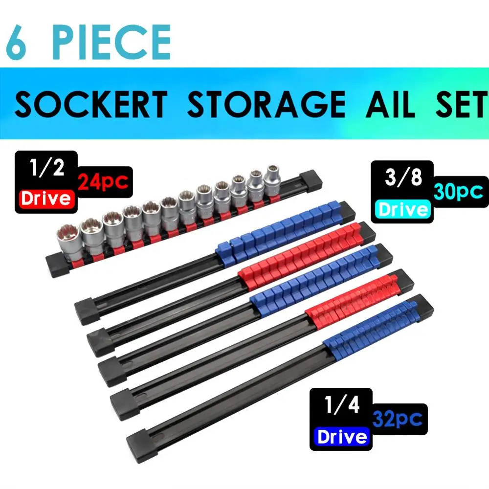 6Pcs Socket Organizer Drive Socket Holder Portable Socket Rail Holder 1/4-Inch 3/8-Inch 1/2-Inch Tool Organizer
6Pcs Socket Organizer Drive Socket Holder Portable Socket Rail Holder 1/4-Inch 3/8-Inch 1/2-Inch Tool Organizer