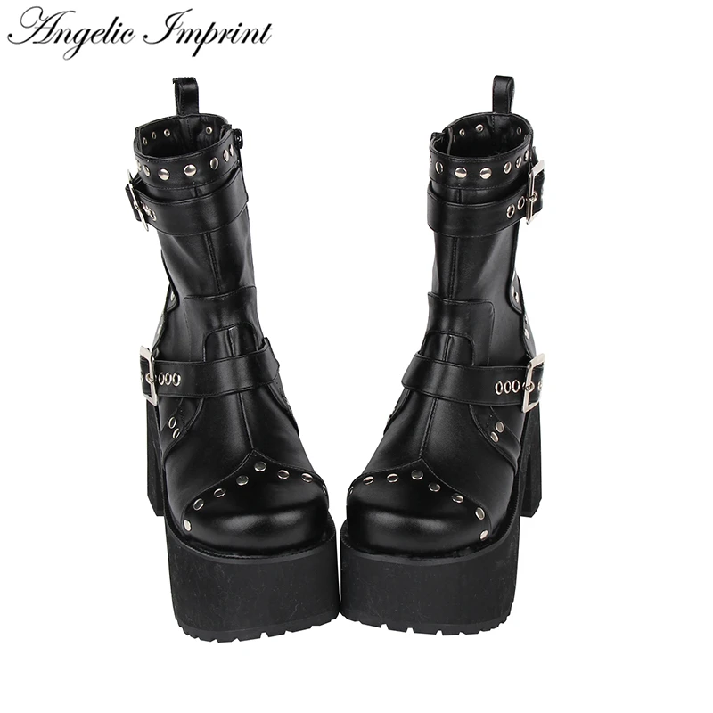 Women Punk Cosplay Buckle Straps Studded Mid Calf Thick Platform High Heel Boots
Women Punk Cosplay Buckle Straps Studded Mid Calf Thick Platform High Heel Boots