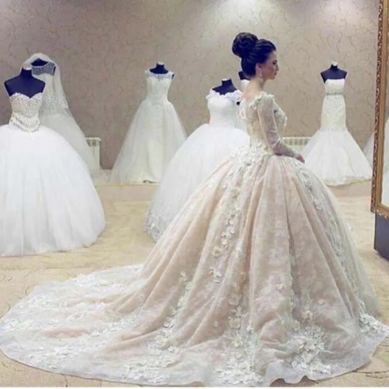 2017 Luxury 3D Appliques Wedding Dresses Ball Gown O Neck Long Sleeves Chapel Train Free Veil and Petticoat
2017 Luxury 3D Appliques Wedding Dresses Ball Gown O Neck Long Sleeves Chapel Train Free Veil and Petticoat