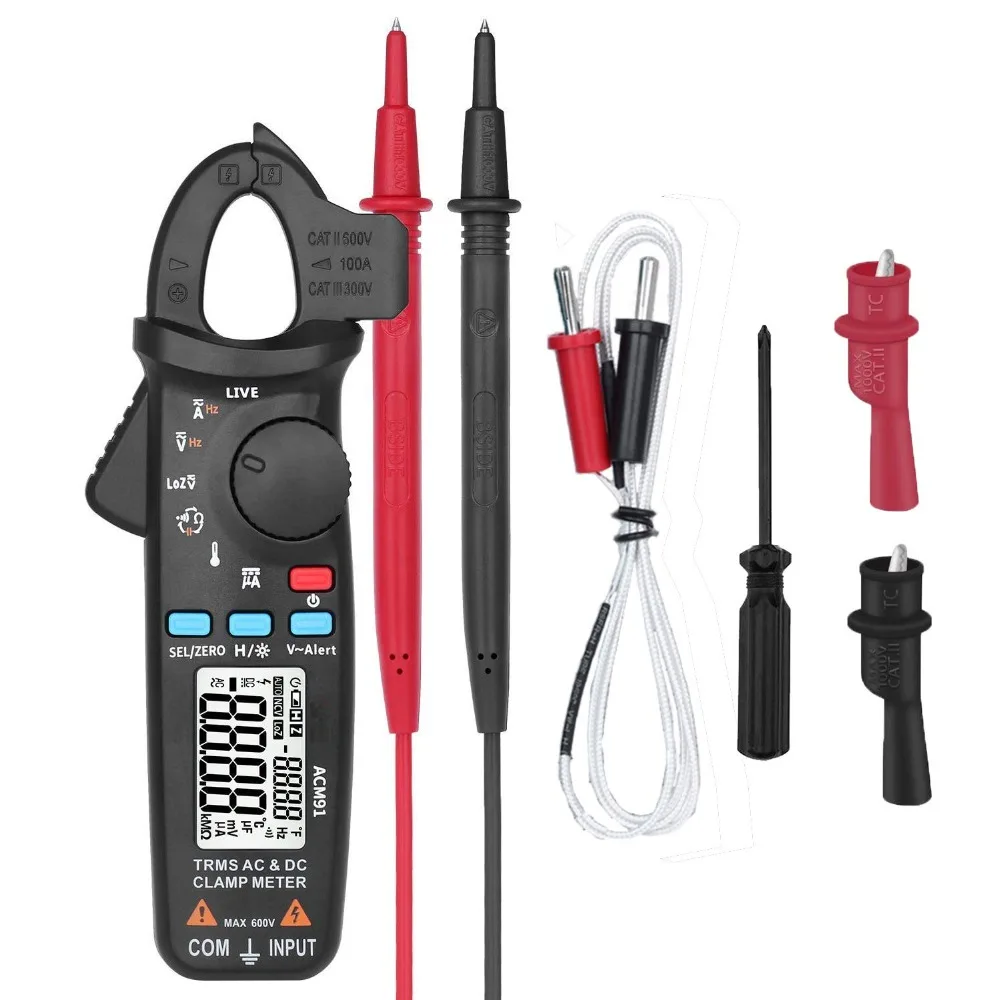 Multimeter AC/DC Current Digital Clamp Meter - 100A 6000-Counts Low Impedance Voltage 1 mA Reading
Multimeter AC/DC Current Digital Clamp Meter - 100A 6000-Counts Low Impedance Voltage 1 mA Reading