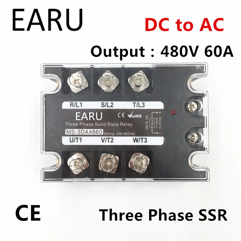 TSR-60DA SSR-60DA Three Phase Solid State Relay DC 5-32V Input Control AC 90~480V Output Load 60A 3 Phase SSR High Power DA4860
TSR-60DA SSR-60DA Three Phase Solid State Relay DC 5-32V Input Control AC 90~480V Output Load 60A 3 Phase SSR High Power DA4860