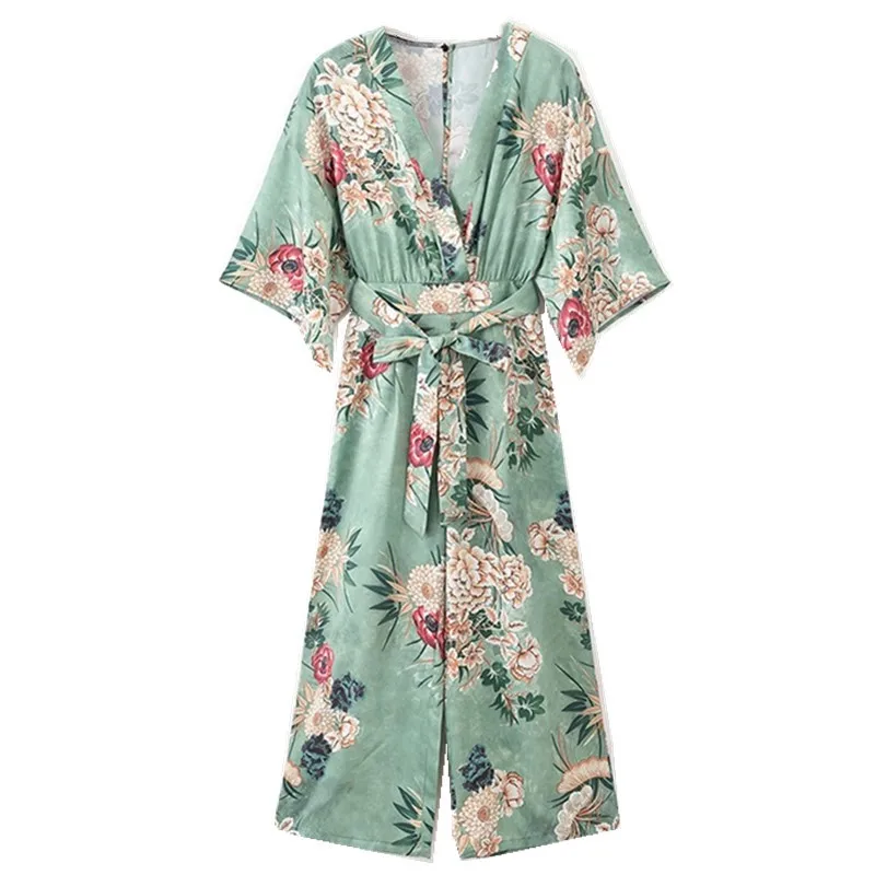 2019 Summer Women Short Sleeve Bandage Full Length Pants Romper Overalls Flower Print with sashes Kimono Jumpsuit
2019 Summer Women Short Sleeve Bandage Full Length Pants Romper Overalls Flower Print with sashes Kimono Jumpsuit