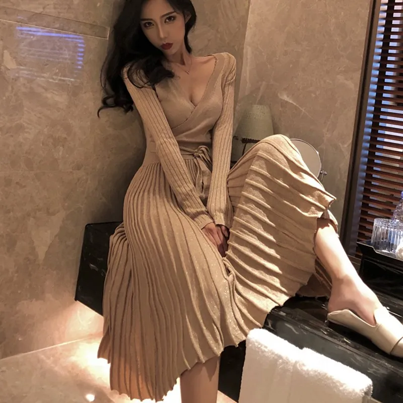 Feditch 2018 Spring New Knitting Long Sleeve Dress Women Elegant V Neck With Belt Bodycon Winter Dress Sexy Clubwear Vestidos
Feditch 2018 Spring New Knitting Long Sleeve Dress Women Elegant V Neck With Belt Bodycon Winter Dress Sexy Clubwear Vestidos