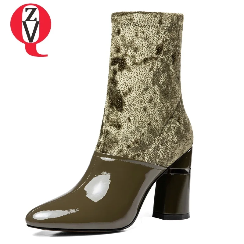 ZVQ 2018 new high quality patent leather and flock women shoes super high hoof heels pointed toe zip warm office mid calf boots
ZVQ 2018 new high quality patent leather and flock women shoes super high hoof heels pointed toe zip warm office mid calf boots