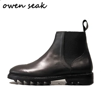 

Owen Seak Men Shoes High-TOP Ankle Chelsea Boots Luxury Trainers Genuine Leather Sneaker Winter Boots Flat Black Shoes