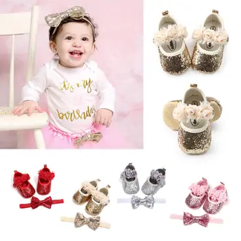 Baby Girls Party Dress Shoes Kids Sequin Flat Heels Shoes Newborn Girls Foral Bow Princess Shoes+Headband 2Pcs Sets
Baby Girls Party Dress Shoes Kids Sequin Flat Heels Shoes Newborn Girls Foral Bow Princess Shoes+Headband 2Pcs Sets