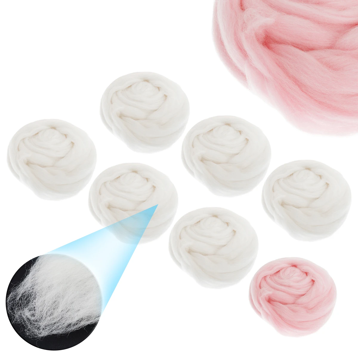 7Pcs 35g Needle Felting Natural Pink Wool Rovings For 3D Animal Projects Kit