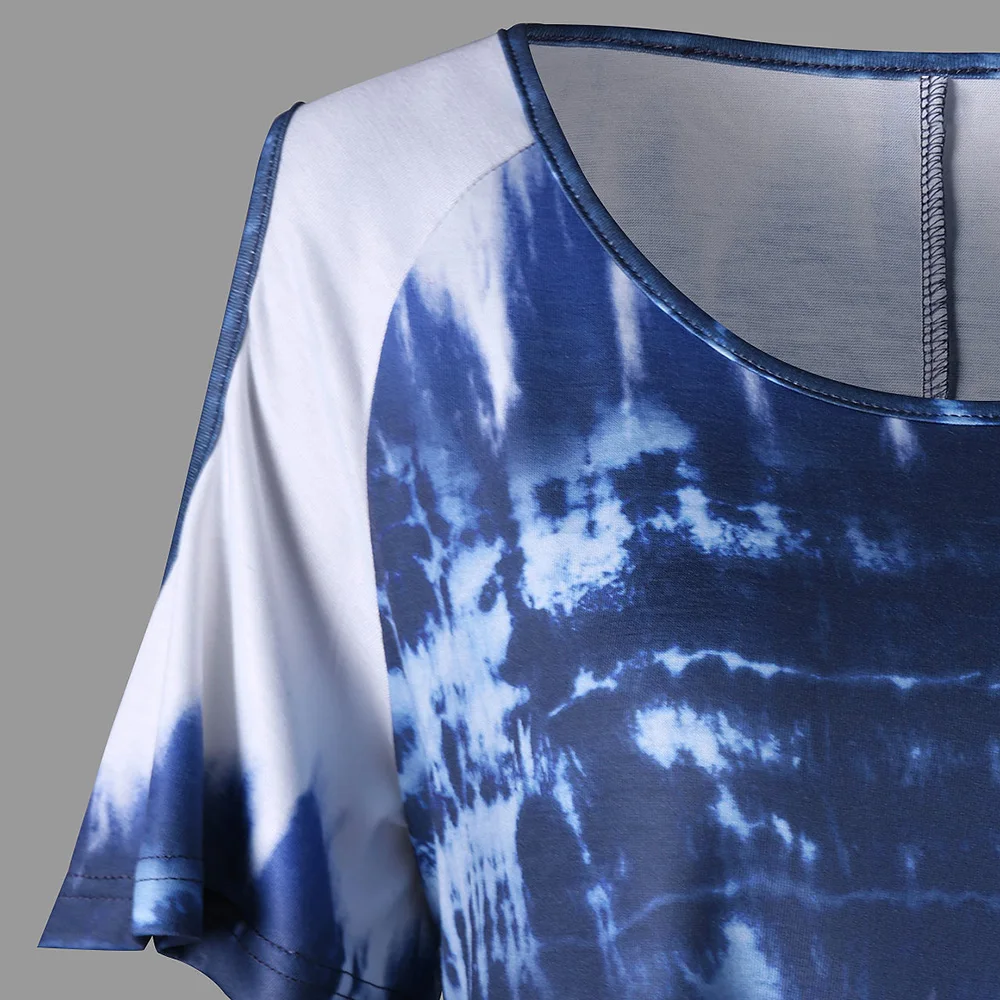 VESTLINDA Women T Shirt Summer Plus Size Ombre Print Asymmetric T-Shirt Causal Round Neck Short Sleeves Tees Big Size T Shirts 10