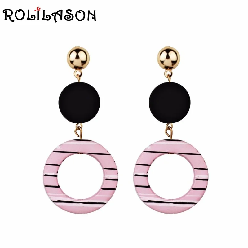 ROLILASON European and American style gold acrylic pink fashion wild striped hollow long earrings classic party gift je1196
ROLILASON European and American style gold acrylic pink fashion wild striped hollow long earrings classic party gift je1196