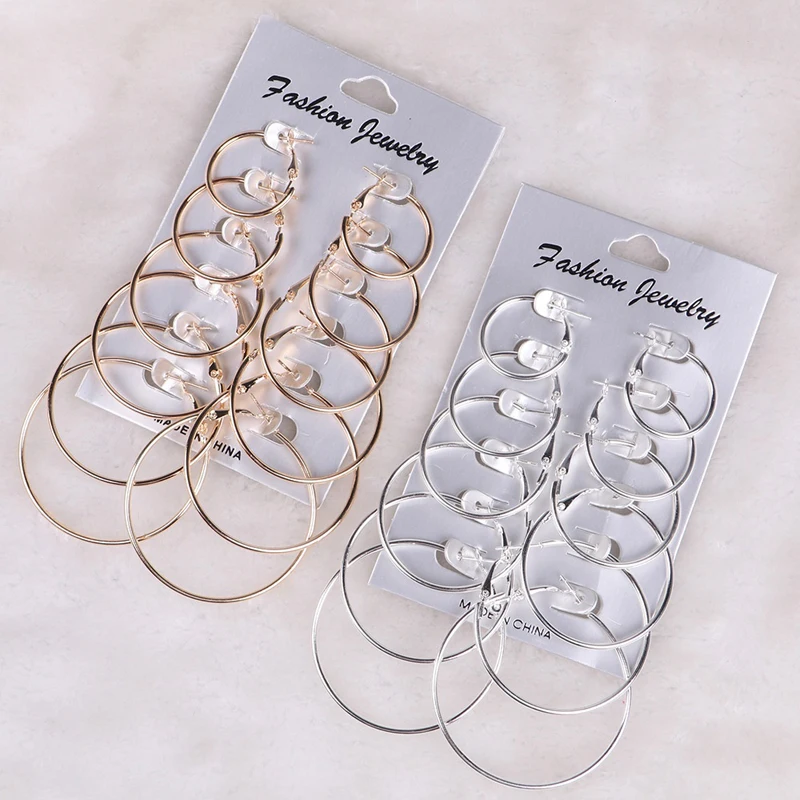 6pair/12pair Per Set Rock Punk Silver Gold Big Round Circle Hoop Earrings For Women Statement Steampunk Ears Sets Jewelry 8C0151
6pair/12pair Per Set Rock Punk Silver Gold Big Round Circle Hoop Earrings For Women Statement Steampunk Ears Sets Jewelry 8C0151
