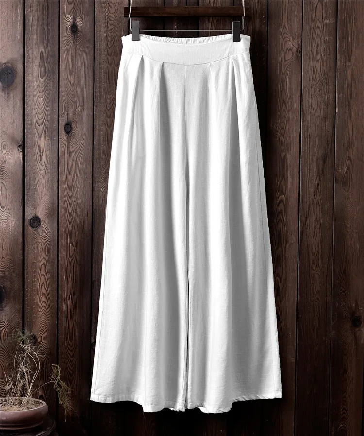 LZJN 2019 Spring Summer Culottes Pants Vintage Cotton Linen Pants Loose Full Length Trousers Women Wide Leg Pants White 3 Colors (9)