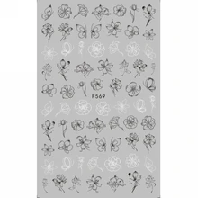 Pegatina deslizante de Arte de uñas en 3D autoadhesivo súper fino negro blanco planta TROPICAL VINTAGE patrón floral F554-563 de abeja(China)