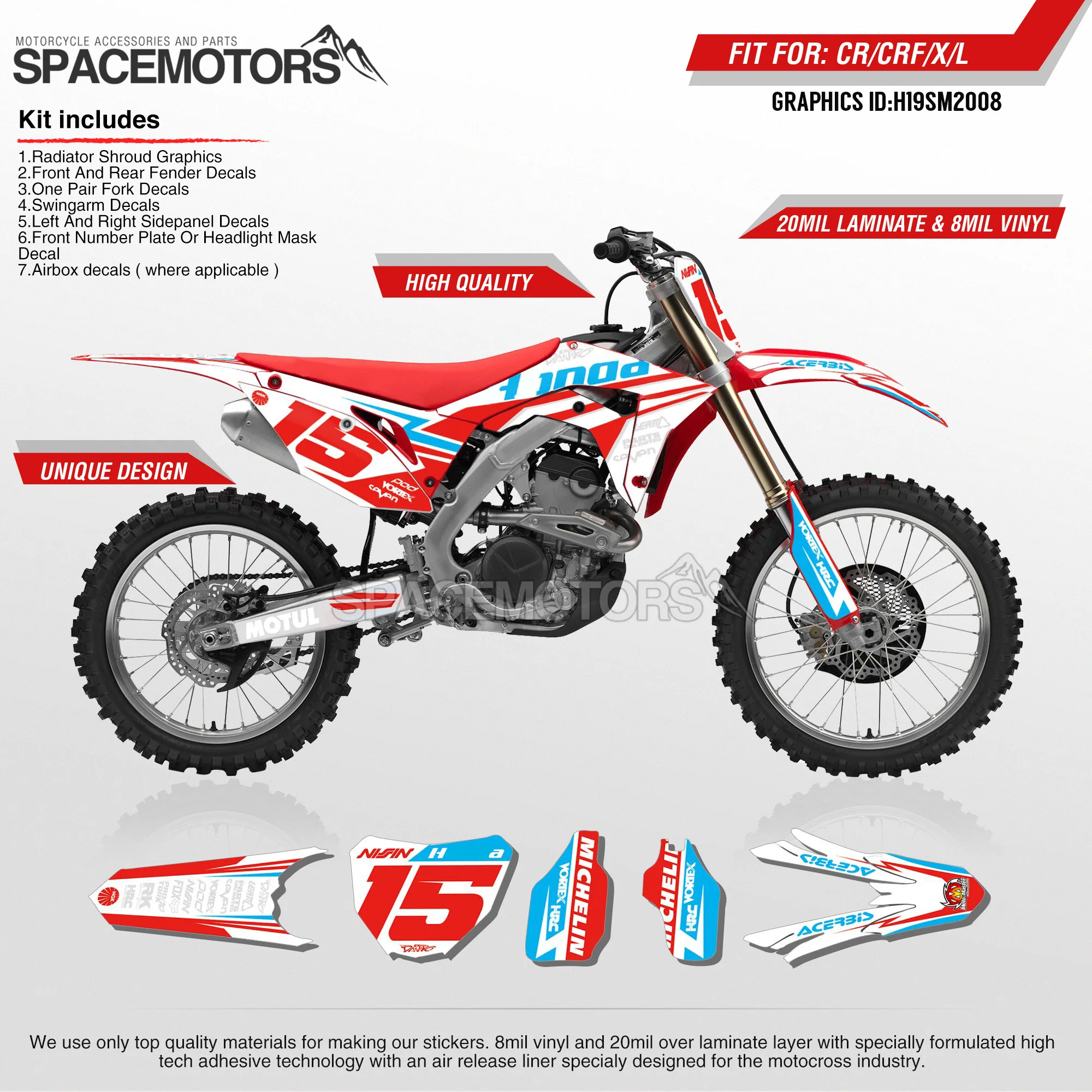 MotoSpace индивидуальные команды Графика Фоны наклейки 3m на заказ для Honda CRF250R 2018 2019