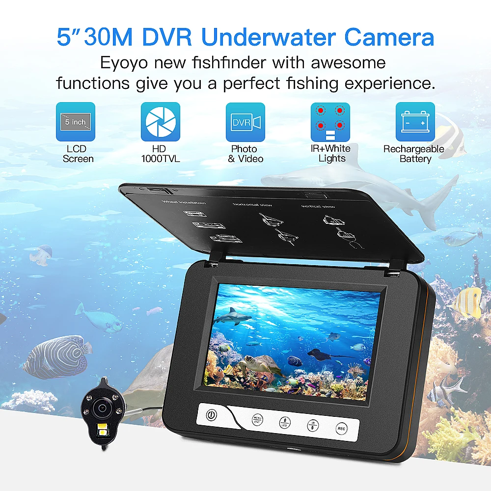 EYOYO Fish Finder Underwater Fishing Camera HD 5 Inch 1000TVL Video Underwater camera subaquatica dvr ICE Fishing Cam fishfinder
EYOYO Fish Finder Underwater Fishing Camera HD 5 Inch 1000TVL Video Underwater camera subaquatica dvr ICE Fishing Cam fishfinder
