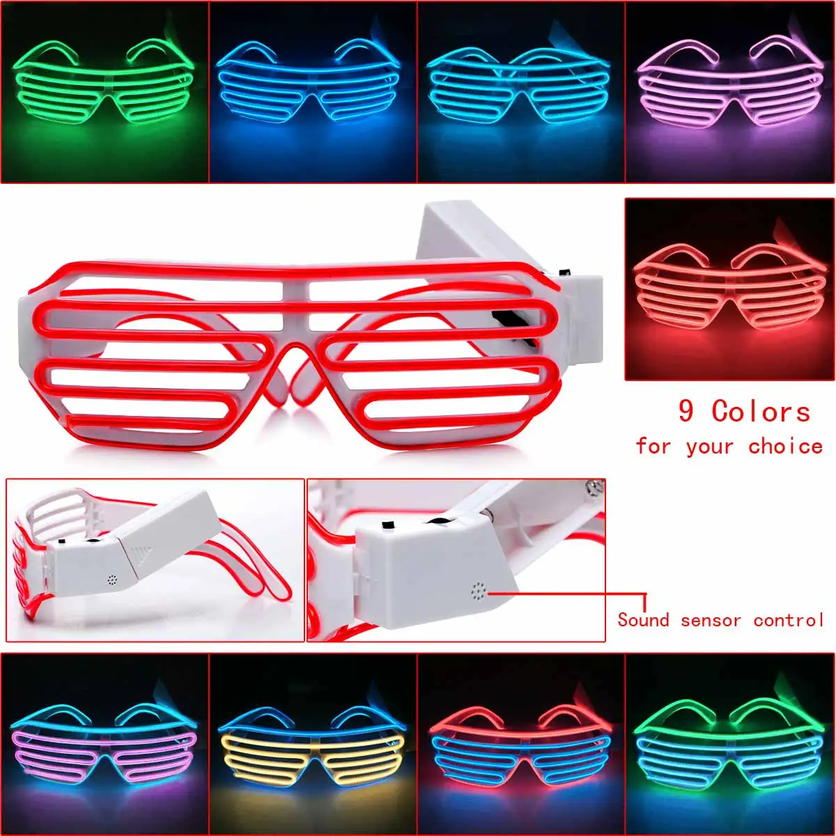 EL Wire Sound Control Glasses EL Wire Neon LED Light Up Shutter Shaped Glow Glasses Rave Costume Party DJ Accessies
EL Wire Sound Control Glasses EL Wire Neon LED Light Up Shutter Shaped Glow Glasses Rave Costume Party DJ Accessies