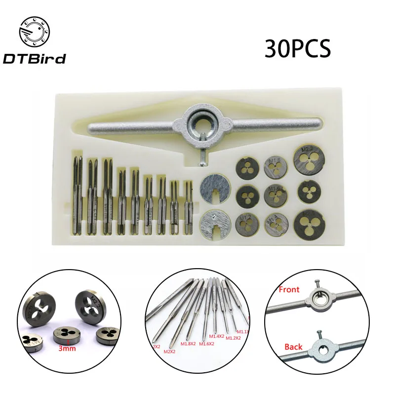 30pcs/set Precise Metric Taps Dies Set Thread Cutting Mini NC Screw Thread Plugs Taps Carbon Steel Hand Screw Taps Hand Tools
30pcs/set Precise Metric Taps Dies Set Thread Cutting Mini NC Screw Thread Plugs Taps Carbon Steel Hand Screw Taps Hand Tools