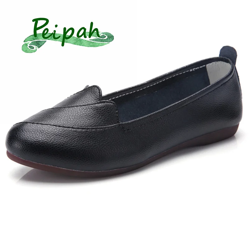 

PEIPAH Women Flats Shoes Genuine Leather Casual Women's Espadrilles Shallow Slip On Female Loafers Ballet Flat Shoes Woman