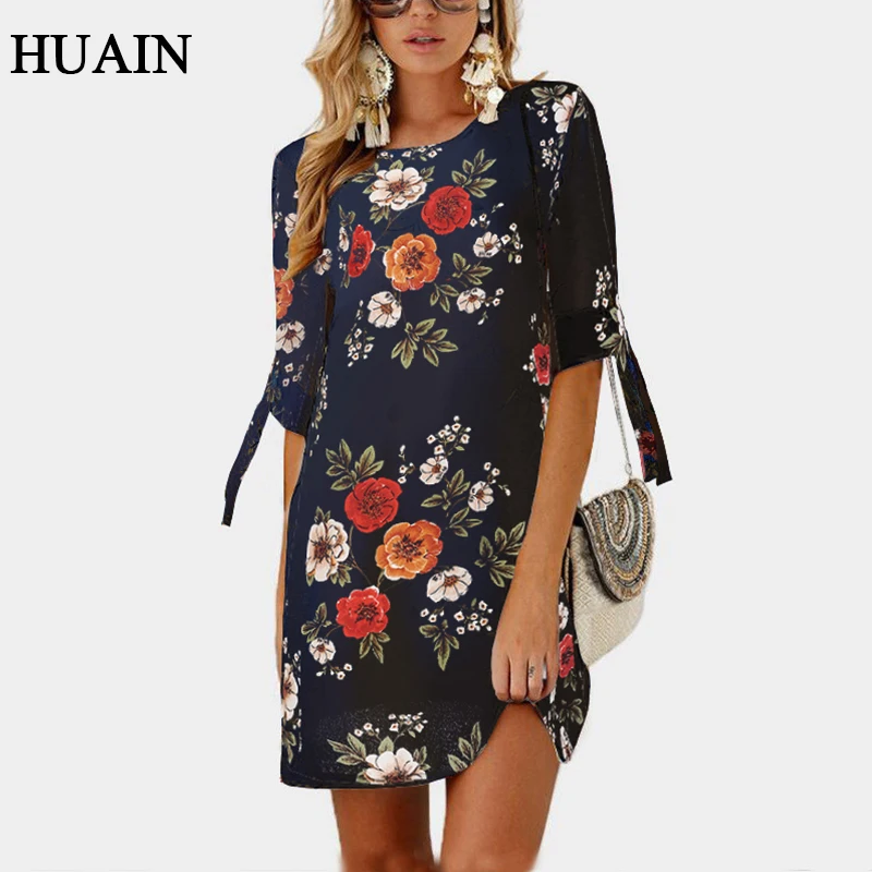 Floral Dress Women O-Neck Mini Vintage Dress Summer 2019 New European And American Style Three Quarter Chiffon Female Clothing
Floral Dress Women O-Neck Mini Vintage Dress Summer 2019 New European And American Style Three Quarter Chiffon Female Clothing