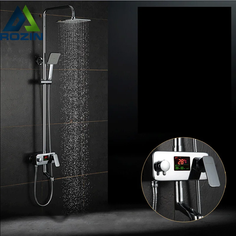 Luxury Digital Temperature Display Shower Faucet 8" Rainfall Showerhead +Tub Spout Chrome Shower Mixer Taps
Luxury Digital Temperature Display Shower Faucet 8" Rainfall Showerhead +Tub Spout Chrome Shower Mixer Taps
