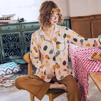 Hawaiian style long sleeve casual tracksuit autumn cotton women pajamas set plus size M-3XL fruit pattern pijamas mujer
Hawaiian style long sleeve casual tracksuit autumn cotton women pajamas set plus size M-3XL fruit pattern pijamas mujer