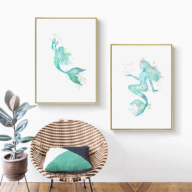 Nordic Abstract Blue Mermaid Wall Art Canvas Painting Modern Minimalist Posters and Prints Picture for Living Room Home Decor | Дом и сад