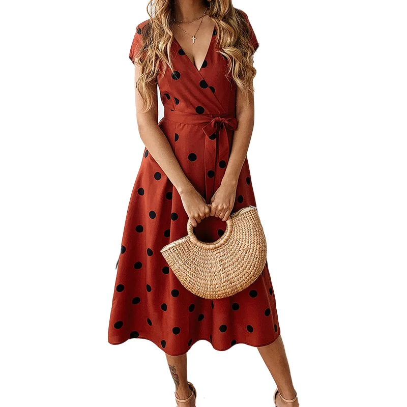 Summer Dress Women Vintage Casual Polka Dot Print A-line Party Long Dress Fashion Red Dresses Sexy V-neck Short Lace Sleeve
Summer Dress Women Vintage Casual Polka Dot Print A-line Party Long Dress Fashion Red Dresses Sexy V-neck Short Lace Sleeve