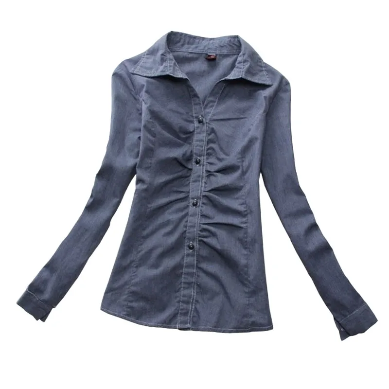 New Women Blouse Casual Thin Vintage Denim Blue Slim Shirt Turn-down Collar Long Sleeve Shirt Womens tops Plus Size L XL
New Women Blouse Casual Thin Vintage Denim Blue Slim Shirt Turn-down Collar Long Sleeve Shirt Womens tops Plus Size L XL