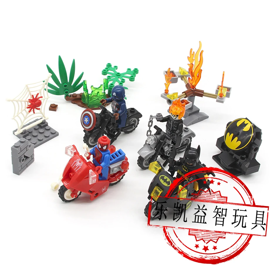 4pcs/set Super Heroes Spider man Batman Captain America With Motorcycle Building Blocks Model Sets Toy For Kids Boys LegoINGlys
4pcs/set Super Heroes Spider man Batman Captain America With Motorcycle Building Blocks Model Sets Toy For Kids Boys LegoINGlys
