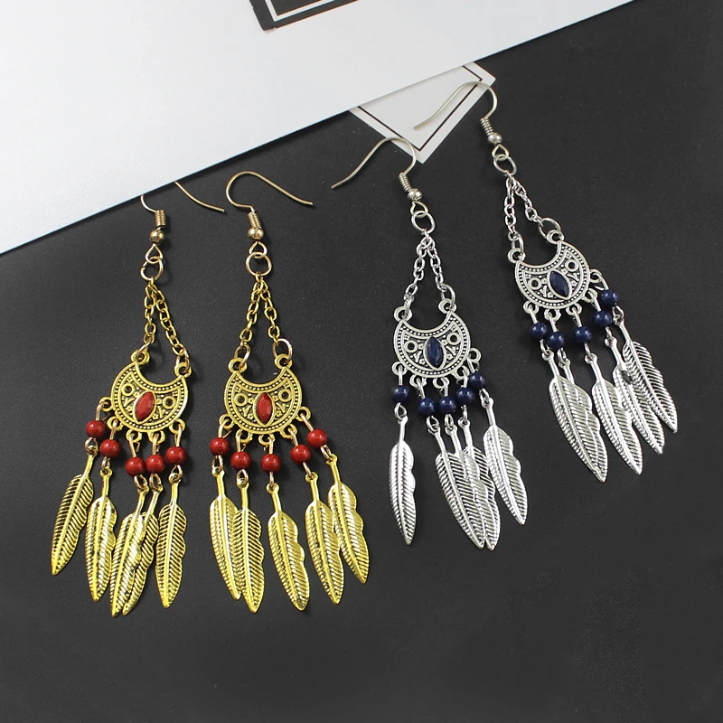 Bohemian Ethnic Crescent Shaped Hanging EEarrings Antique Leaf Feather Fringed Beads Retro Earrings Female Fashion Charm Jewelry
Bohemian Ethnic Crescent Shaped Hanging EEarrings Antique Leaf Feather Fringed Beads Retro Earrings Female Fashion Charm Jewelry