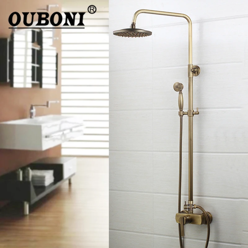 OUBONI Antique Brass Flexible Retro Vintage Brass Wall Mount 8 inches Shower Head Control Valve Hand Sprayer Bathroom Shower Set
OUBONI Antique Brass Flexible Retro Vintage Brass Wall Mount 8 inches Shower Head Control Valve Hand Sprayer Bathroom Shower Set