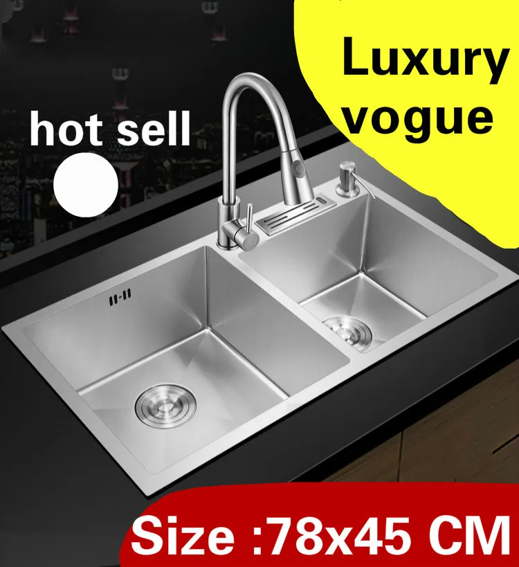 

Free shipping Apartment kitchen manual sink double groove multifunction do the dishes 304 stainless steel hot sell 780x450 MM