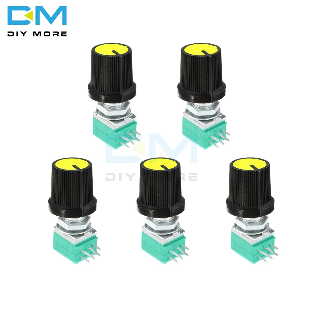 5PCS lot 5K 10K 20K 50K 100K Rotary Potentiometer 6mm Knurled Shaft Single Linear B Type B10K ohm 6 Pin 6PIN 6P With Caps Yellow
5PCS lot 5K 10K 20K 50K 100K Rotary Potentiometer 6mm Knurled Shaft Single Linear B Type B10K ohm 6 Pin 6PIN 6P With Caps Yellow