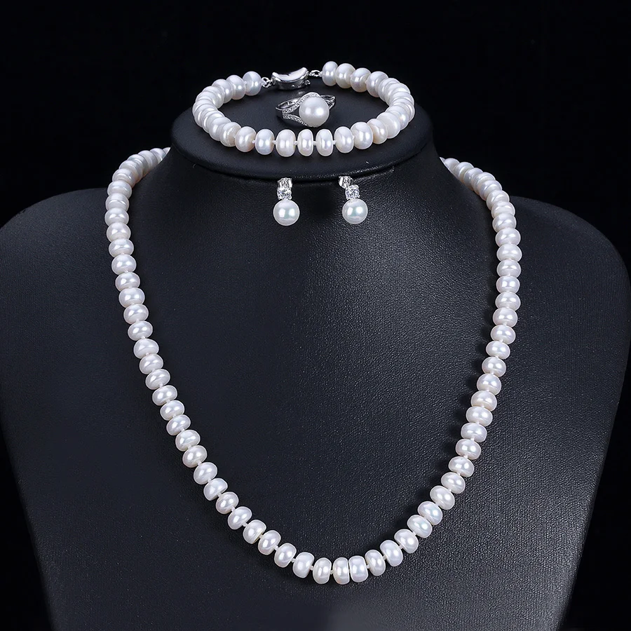 7-8mm High Luster AAAA Real Natural Freshwater Pearl Jewelry Sets For Women White Fashion Silver 925 Necklace Sets Wedding Ring
7-8mm High Luster AAAA Real Natural Freshwater Pearl Jewelry Sets For Women White Fashion Silver 925 Necklace Sets Wedding Ring