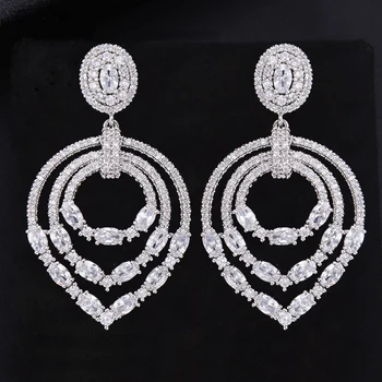 

Fashion Oval Pierced Waterdrop Teardrop Hollow Cubic Zirconia Dangle Drop Earrings For Women Girls
