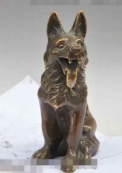 S5546 9"Chinese Bronze Animal Year Zodiac FengShui Wealth Wolf Dog Statue Sculpture