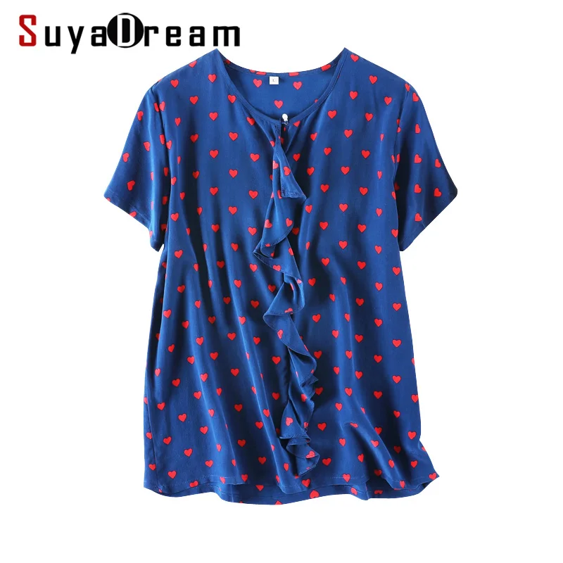 Women Silk Blouse 100% REAL SILK CREPE Hearts Printed Blouse Shirt Short Sleeved 2019 Spring Summer Shirt Blue
Women Silk Blouse 100% REAL SILK CREPE Hearts Printed Blouse Shirt Short Sleeved 2019 Spring Summer Shirt Blue
