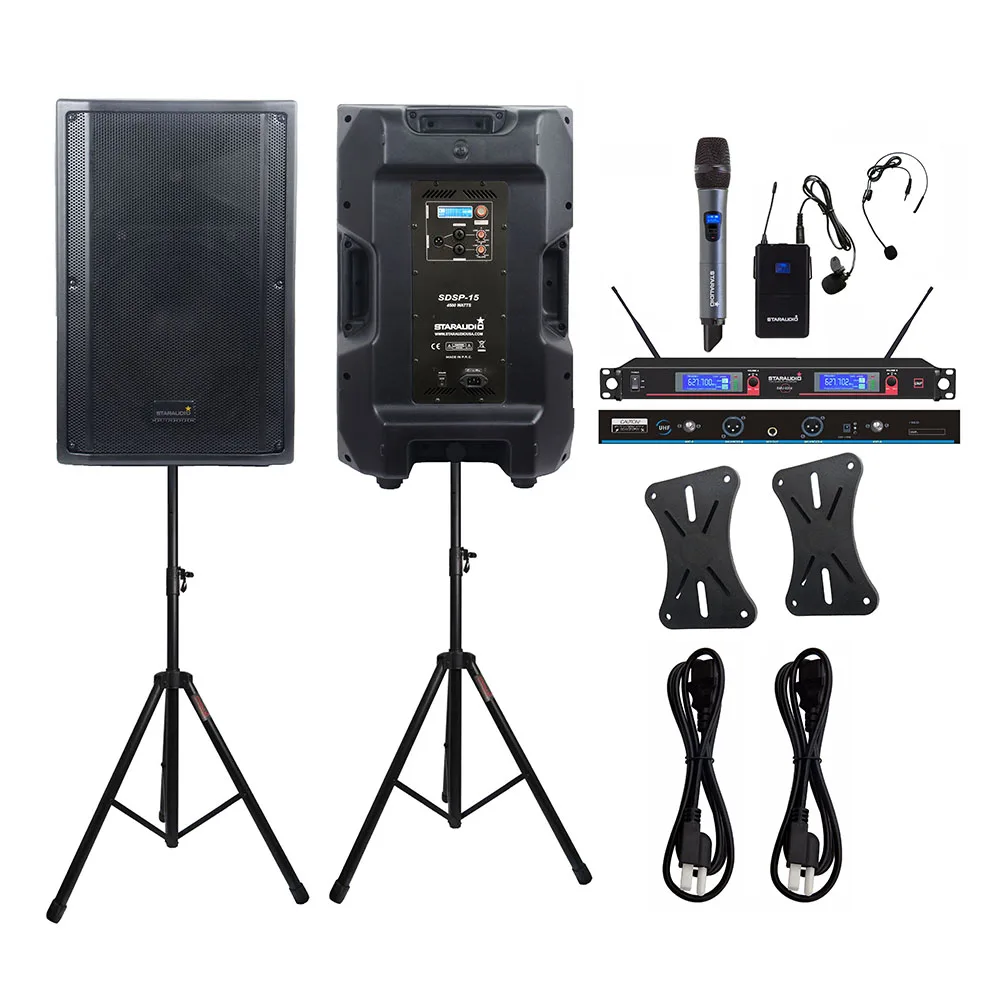 STARAUDIO 2X 4500W 15" Active Powered DSP Audio PA DJ Speakers Stage Stands 2CH UHF Wireless Handheld Headset Microphone SDSP-15
STARAUDIO 2X 4500W 15" Active Powered DSP Audio PA DJ Speakers Stage Stands 2CH UHF Wireless Handheld Headset Microphone SDSP-15