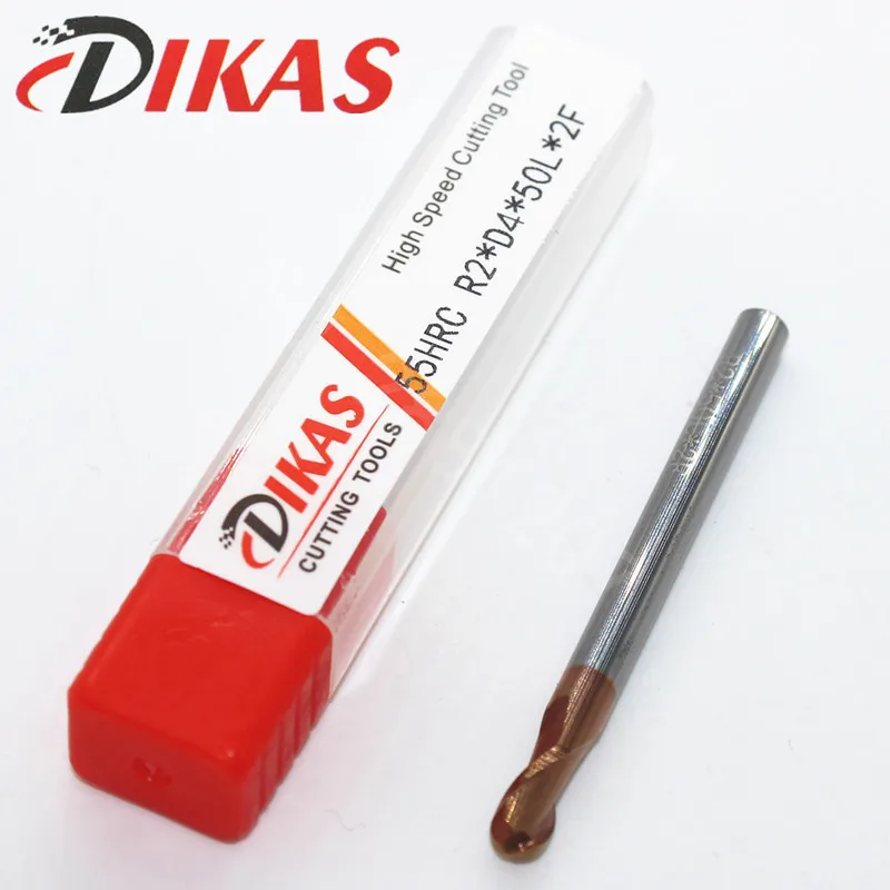 Dikas 55HRC R2*D4*50L*2F material Carbide Ball Nose End Mills 2 flute 4mm coating nano use for High-speed milling machine
Dikas 55HRC R2*D4*50L*2F material Carbide Ball Nose End Mills 2 flute 4mm coating nano use for High-speed milling machine