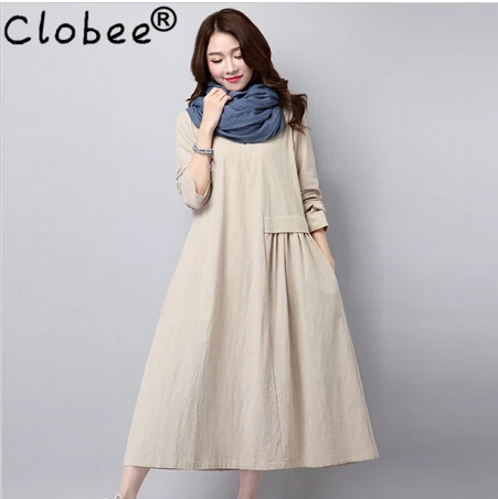 Literary Solid Pleated Vintage Long Sleeved Loose Large Size Linen Dress Office Women's Autumn Winter Vestidos de Festa WK32
Literary Solid Pleated Vintage Long Sleeved Loose Large Size Linen Dress Office Women's Autumn Winter Vestidos de Festa WK32