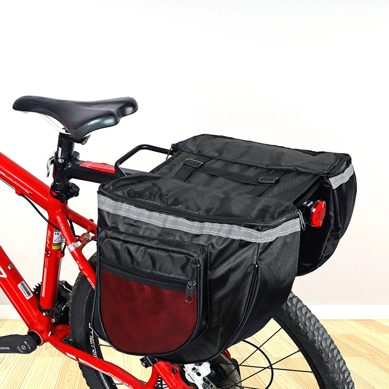 

25L Waterproof Mountain Road Bicycle Bike Rack Back Rear Seat Tail Carrier Trunk Double Pannier Bag Back Rain Cover and Red