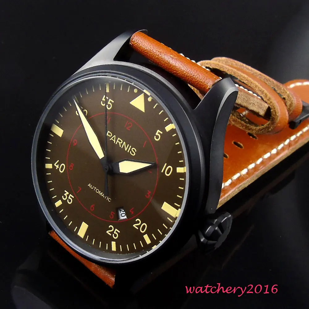 47mm parnis Brown dial Black PVD case Newest Hot Leather strap Luminous 21 jewels miyota automatic Mechanical men's watch
47mm parnis Brown dial Black PVD case Newest Hot Leather strap Luminous 21 jewels miyota automatic Mechanical men's watch