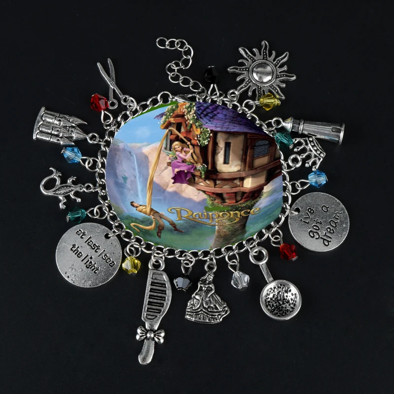 Cartoon Movie Tangled Rapunzel Charm Bracelet Crown Comb Scissors Flower Castles Gecko Bangle Bracelet Accessories Metal Jewelry
Cartoon Movie Tangled Rapunzel Charm Bracelet Crown Comb Scissors Flower Castles Gecko Bangle Bracelet Accessories Metal Jewelry