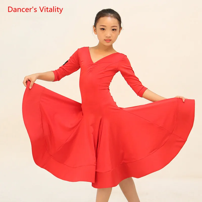 Платье для латинских танцев девочек красное платье с v-образным вырезом