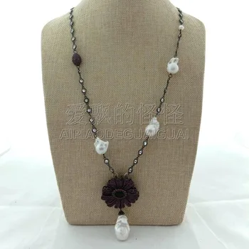 N041509 28" White Keshi Pearl Chain Necklace Fuchsin Cz Pave Flower Pendant
N041509 28" White Keshi Pearl Chain Necklace Fuchsin Cz Pave Flower Pendant