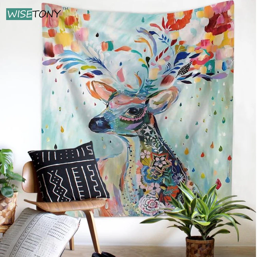 WISETONY олень гобелен пляжные Полотенца Arazzo индийской Home Decor тентуре панно Мандала